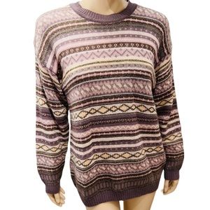 Vintage Man Striped Round Neck Sweater Size M Long Sleeves gold threads